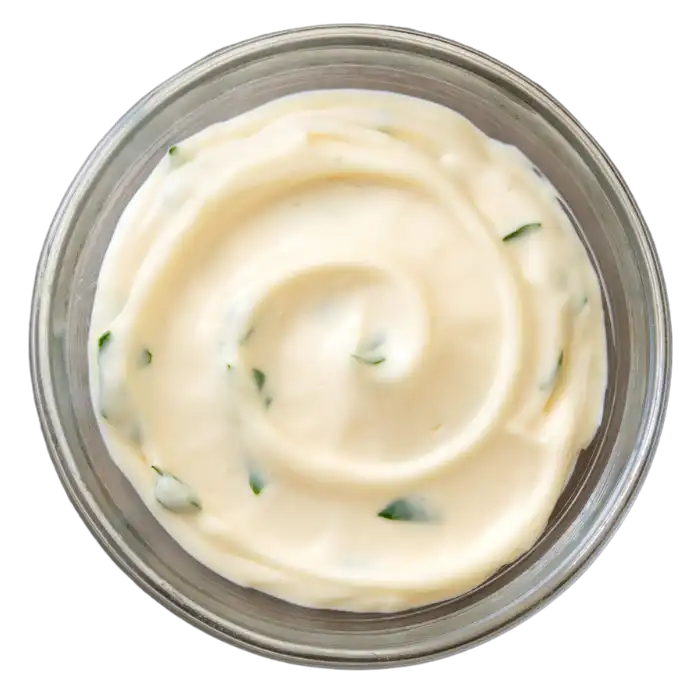 Bowl of creamy garlic dip, a classic pairing for chicken wings.