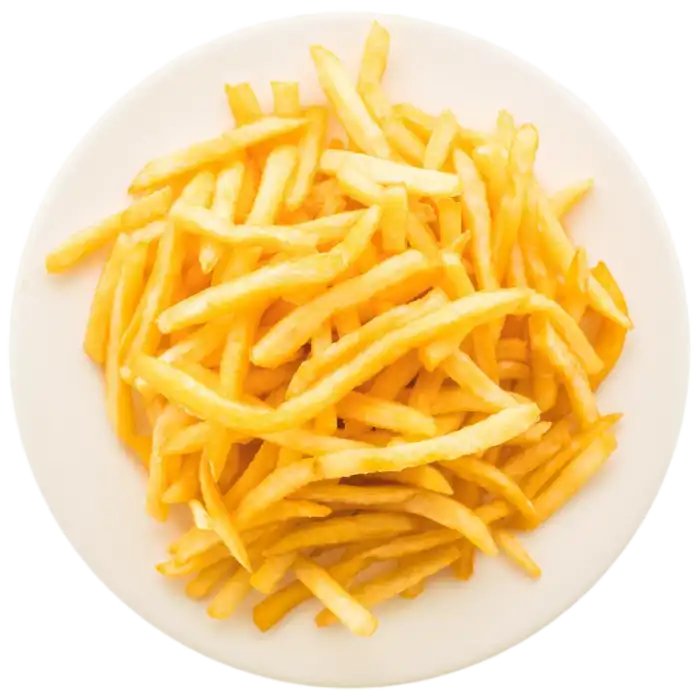 Golden, crispy French fries served in a container, a classic side dish.