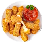 Mozzarella sticks with a golden crust, perfect for dipping in marinara sauce.