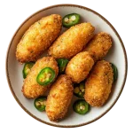 Cheesy jalapeño poppers with a crispy exterior, a popular appetizer.